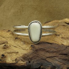 Sterling Silver Cuff Bracelet with White Stone