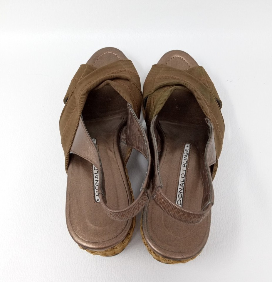 Donald Pliner Kiwa Brown Bronze Wedge Heels Platform Pumps Sandals