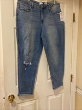 Time And Tru Womens Distressed Mid Rise Regular Boyfriend Denim Jeans Size 18
