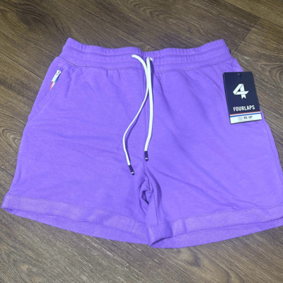 NWT FourLaps Womens Lavander French Terry Pull-On Pockets Rush Shorts Small
