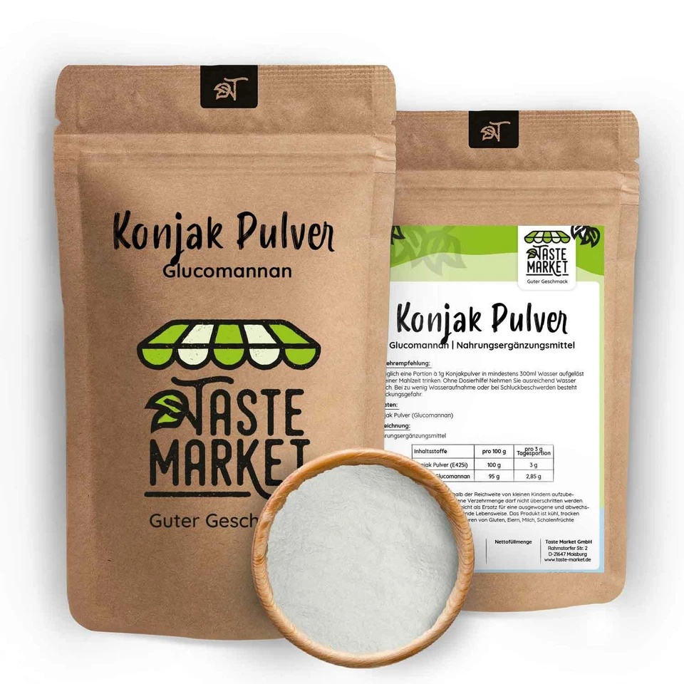 TASTE MARKET 500 g Konjak Pulver | Glucomannan | natürliches Pulver | vegan | Low Carb
