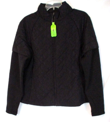 Zuda Quilted Jacket w/Scuba Knit Sleeves Sz M Black Zip Front
