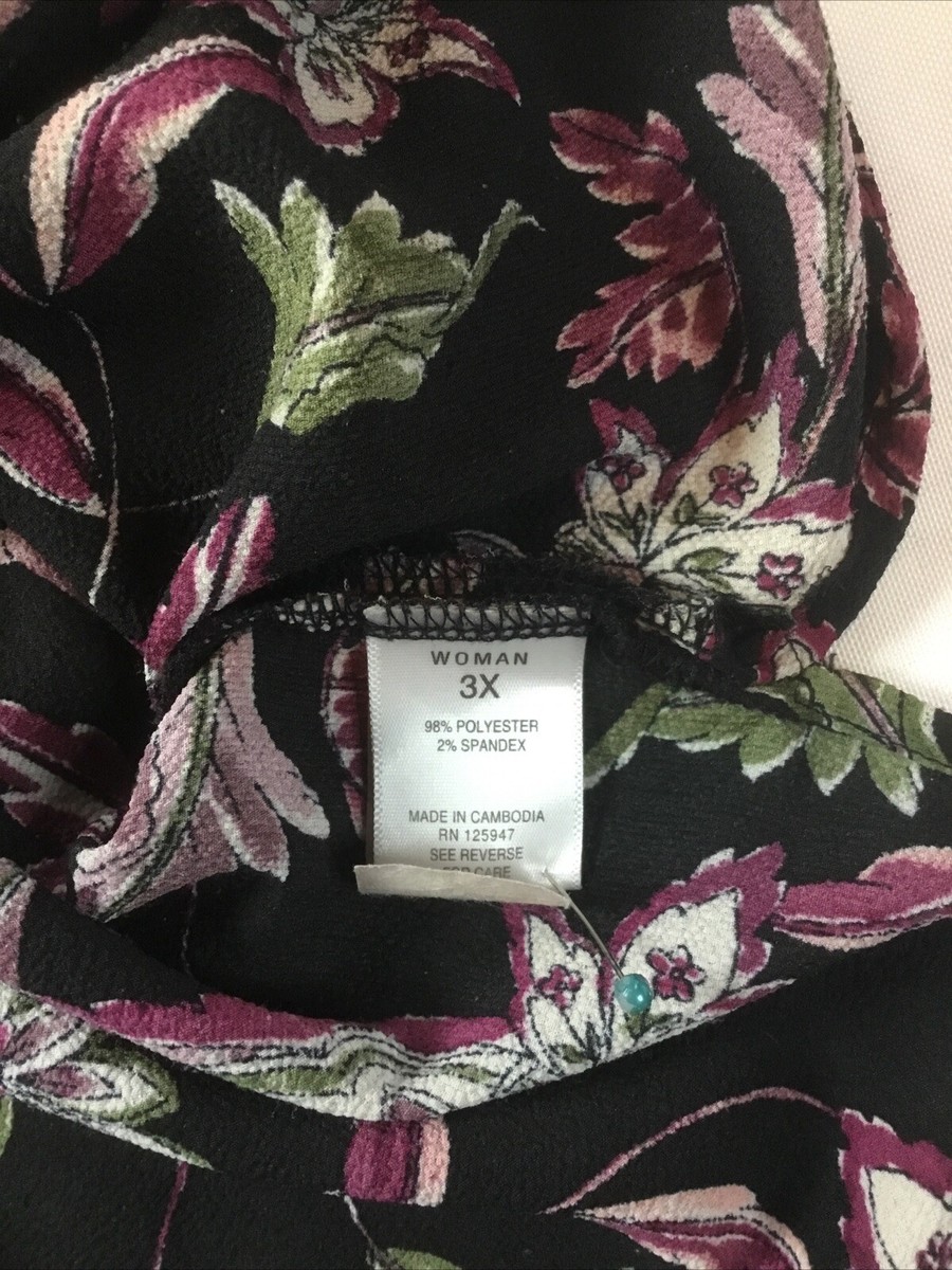 Roz & Ali Small Black Floral Blouse Polyester Spandex Dress Or