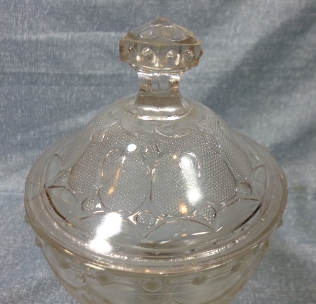 Antique EAPG Flint Glass Loop & Dart Covered Sugar Bowl by Portland