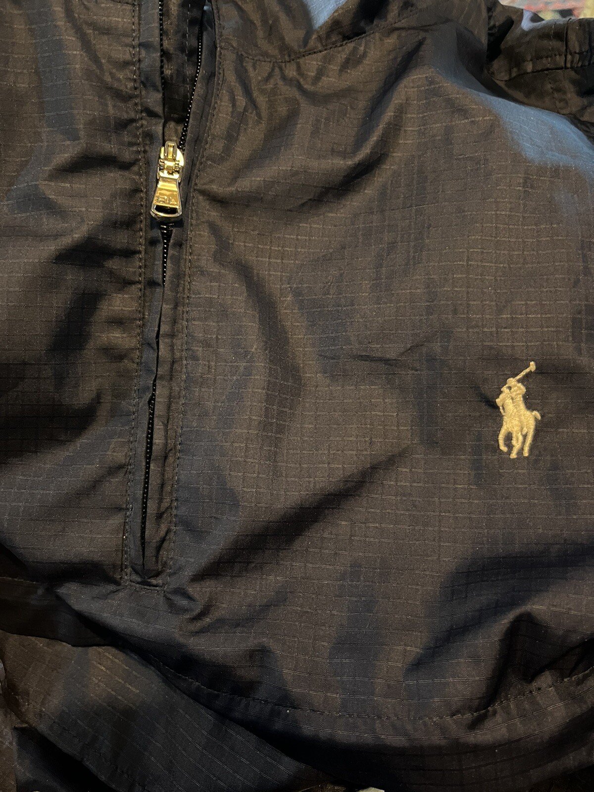 PONY Polo Golf Ralph Lauren Uomo XL Blu Navy Giacca a Vento 1 4 Zip Pullover Pochette