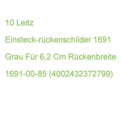 10 Leitz Einsteck-rückenschilder 1691 Grau Für 6,2 Cm Rückenbreite 16910085 (400