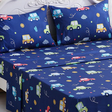 Kids Sheet Set Full Size,Boys Sheet Set with Colorful Cars Pattern,Kids Cute Car
