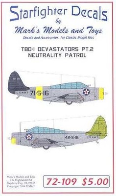 Starfighter Decals 1/72 DOUGLAS TBD-1 DEVASTATOR NEUTRALITY PATROL