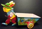 vintage J. Chein 1950's Tin Litho Easter Bunny / Rabbit pulling cart - nice