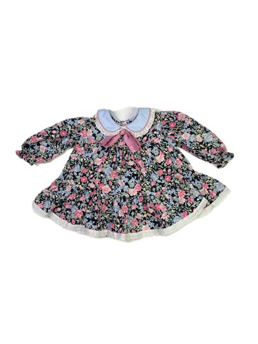 Vintage 1980s Bryan Baby Girl's 12M? Dress Button Back Lace Trim Floral