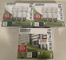 Ecobulb Soft White 60w equivalent 3 Packages of 3 9 Bulbs, New in Package
