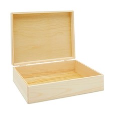 Unfinished Wooden Box with Hinged Lid for Jewelry  Crafts Storage, 9x12x3.3 In
