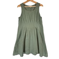 Kleen 100% Linen GREEN Tunic Dress SIZE MEDIUM Womens Lagenlook Pockets Boho