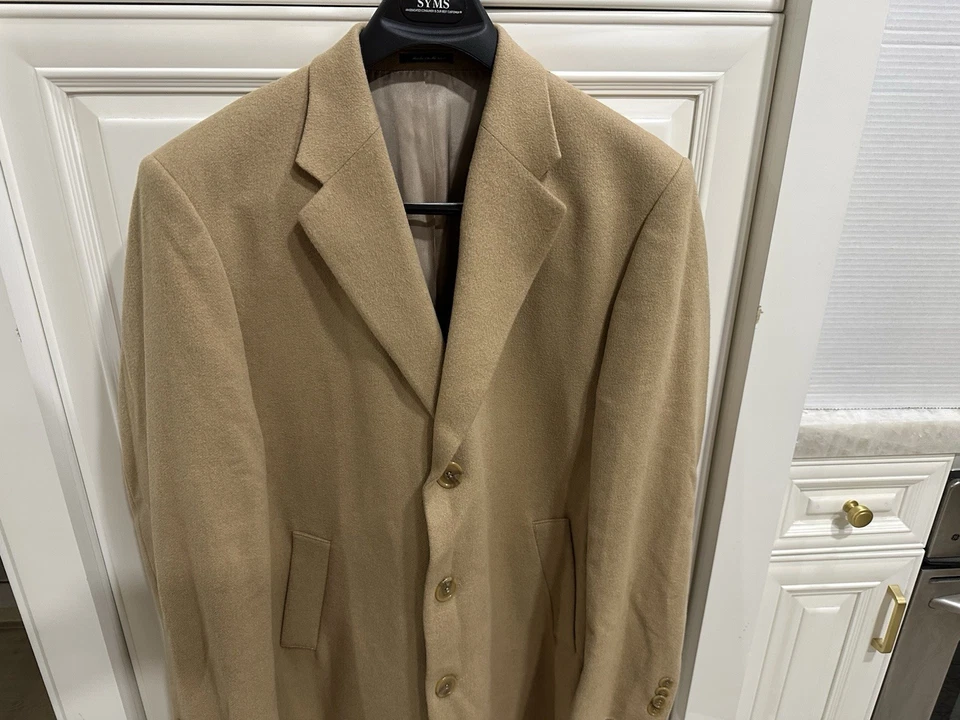 Saks Fifth Avenue 男式大衣骆驼毛尺寸 46R 彩色米色 — 第 2/4 张图片