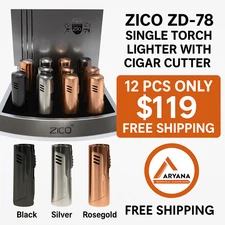 ZICO ZD-78 | Single Torch Lighters with Cigar Cutter | 12 Count Display