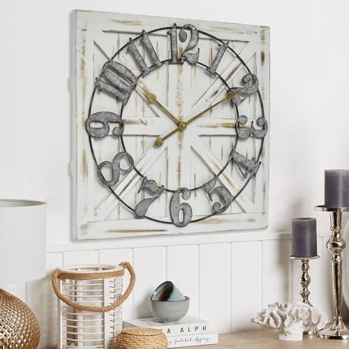 Large Farmhouse Wall Clock – 24 Inch Square Rustic Wooden Clock with  - Image 4 of 4