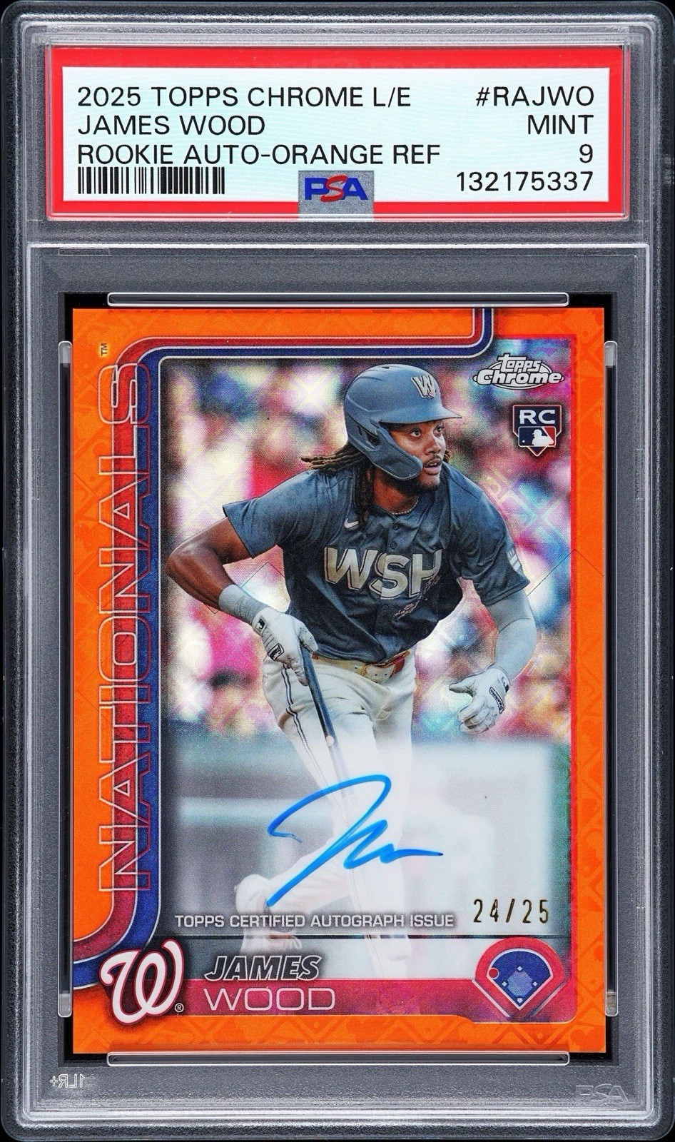 2025 Topps Chrome James Wood Logofractor RC Auto Orange /25 #RA-JWO PSA 9