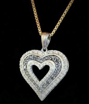 925 Sterlingsilber schwarzer Diamant Herz Anhänger Halskette 18'' Italien Box Kette