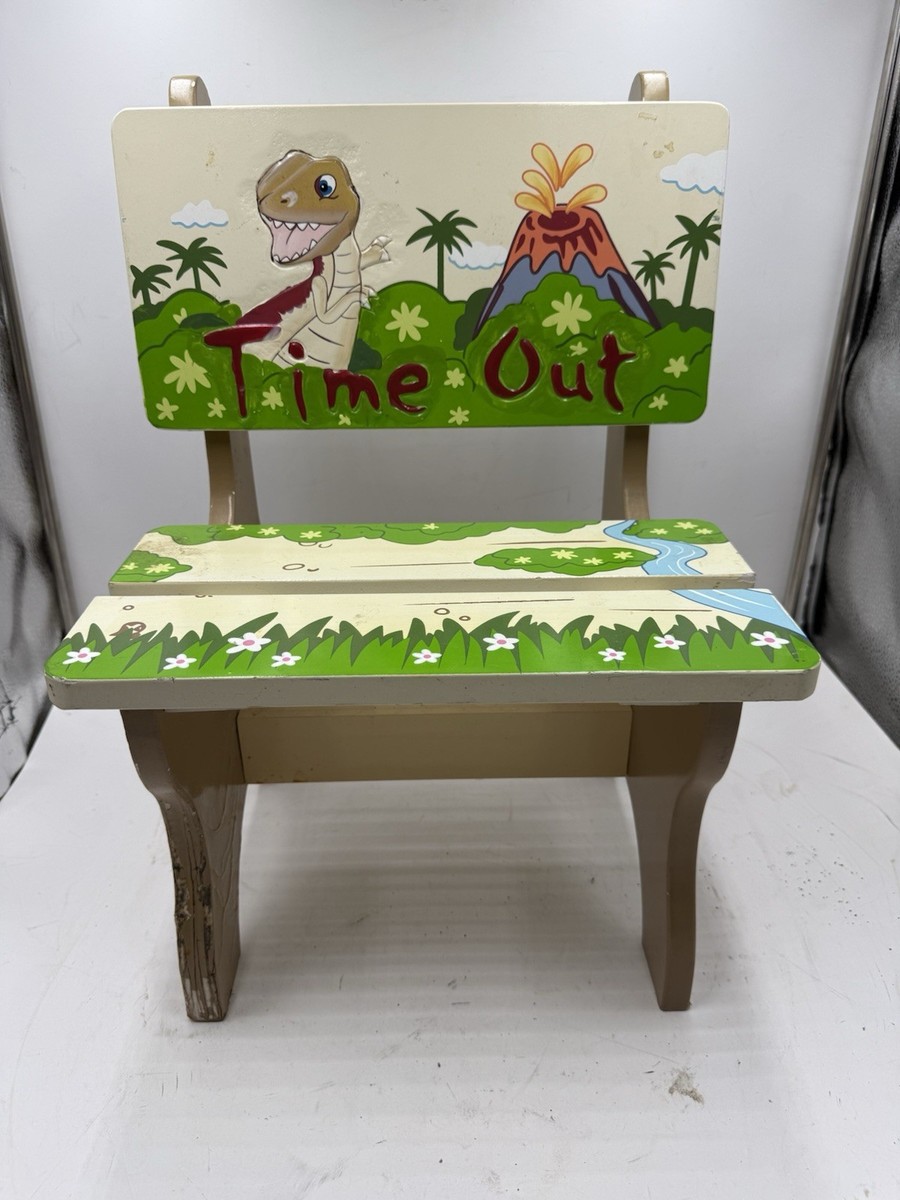 Kids Toddler Time Out Chair Bench Stool Dinosaur Volcano Daycare
