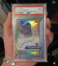 2024 Topps Finest Junior Caminero Rookie Design Green Refractor /75 Auto PSA 9