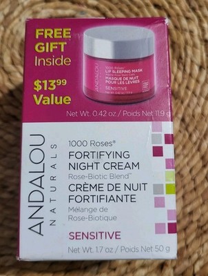 Andalou Naturals 1000 Roses NIGHT CREAM 1.7oz +Bonus Lip Mask NIB