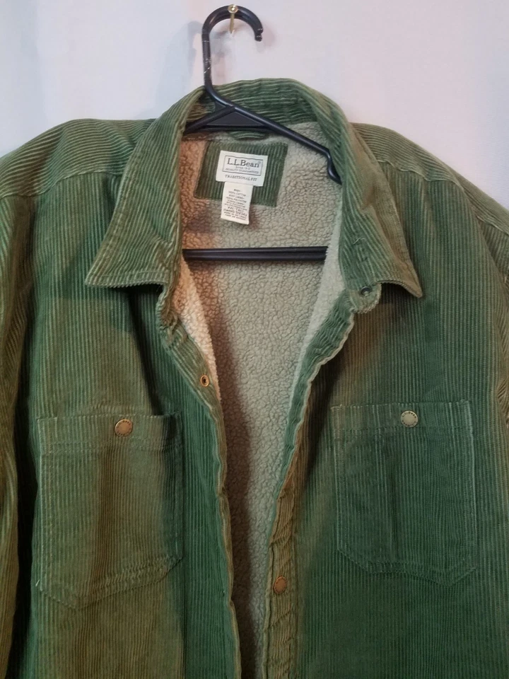 Винтажный LL Bean вельвет Chore куртка тяжелая подкладка с воротником оливковый зеленый XXL-T - Изображение 2 из 4