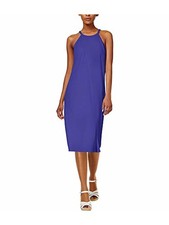 BAR III Womens Blue Spaghetti Strap Halter Below The Knee Sheath Dress Size: 2XS