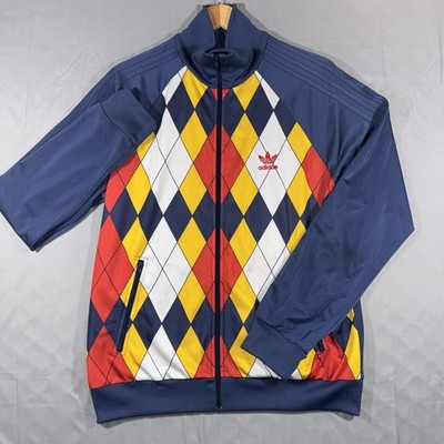 Vintage 2007 Adidas Original Argyle Track Jacket Navy Red Yellow Size Large Y2K