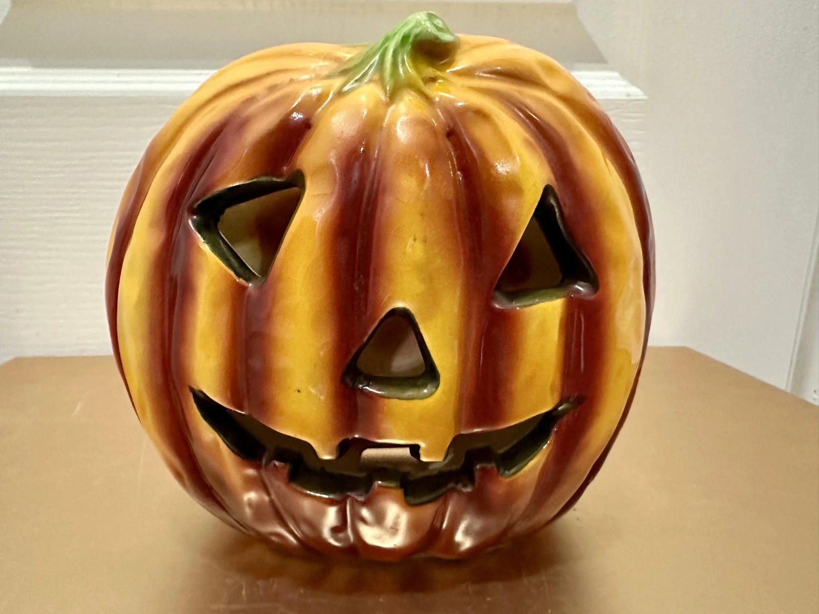 Vintage 1961 SAMSON IMPORT HALLOWEEN PUMPKIN Jack-O-Lantern Vase Decor Ceramic