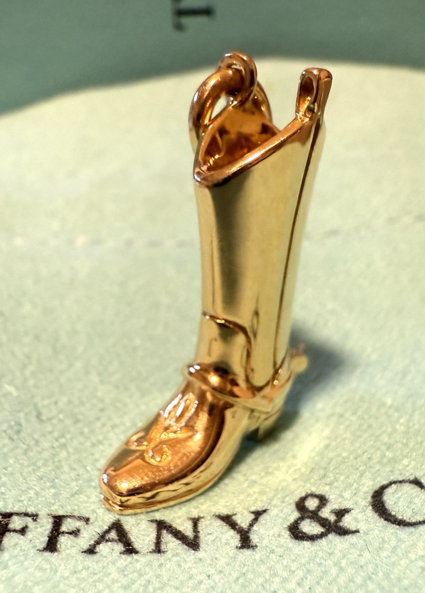 Rare Tiffany Co 18k Yellow Gold Western Cowboy Boot Charm Movable