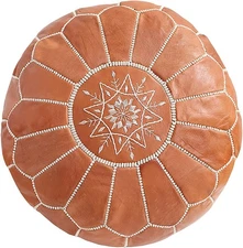 Unstuffed Genuine round Leather Pouf | Moroccan Ottoman Footstool, Footrest