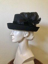 Vintage 1980-1990 s Black Betmar Hat With Feather Detail