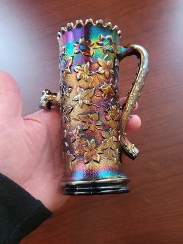 Nice Purple Northwood Carnival Glass Ivy Town Pump Signed No Damage Great Color