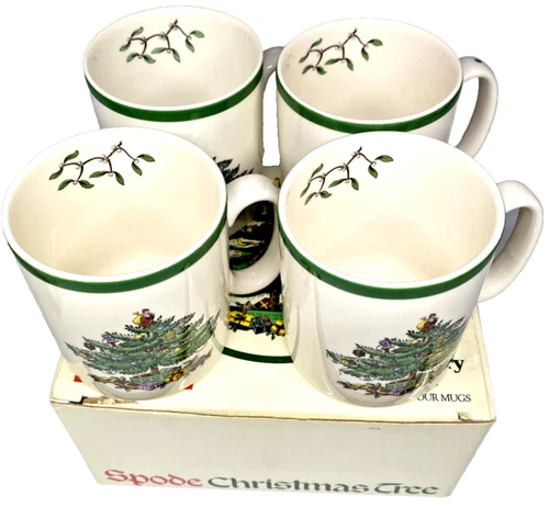 Vintage Spode Christmas Tree Tom & Jerry Mug Set 4 New In Box ENGLAND
