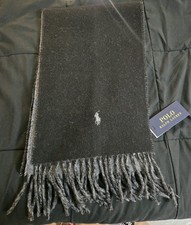 POLO RALPH LAUREN Wool Reversible 2 in 1 Pony Scarf, Black  Gray - Unisex
