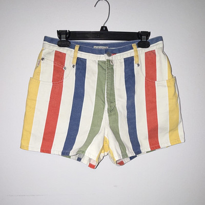 Vintage Esprit Women's Striped Multicolor Denim Shorts 5-Pocket Button Logo