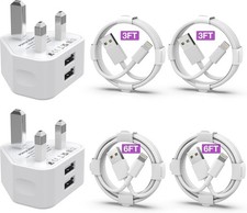 iPhone Charger MFi 2Pack Dual USB UK Plug Fast Charge with 4 Cable iPhone Models