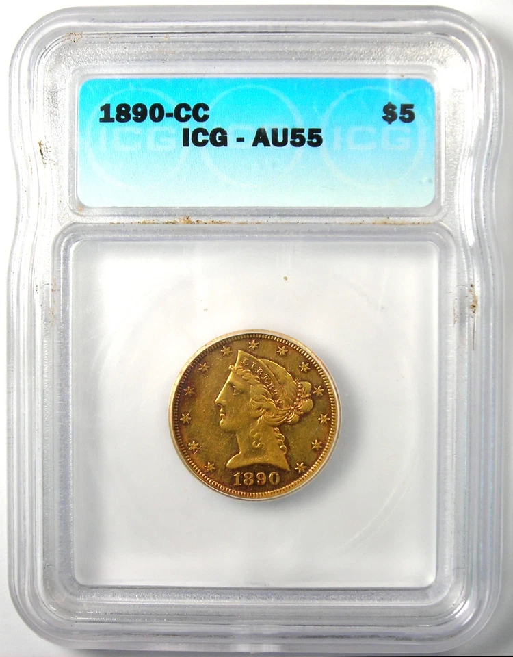 1890-CC Liberty Gold Half Eagle $5 Carson City Gold Coin - Certified ICG AU55 - Image 2 of 4