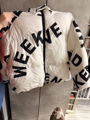 Asos Design,Weekend Collection, Steppjacke, weiß, schwarzer Schriftzug, Größe 40