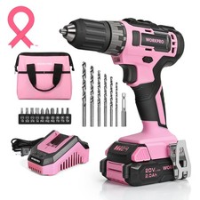 WORKPRO 20V Pink Cordless Drill Driver Set, 3/8” Keyless Chuck, 2.0 Ah