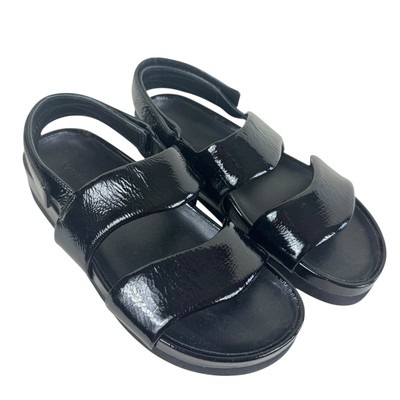 NWOT Vince Gemini Crinkle Black Patent Leather Platform Sandals Size 9.5