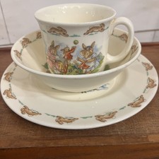 Royal Doulton Bunnykins Childs Plate Bowl Cup w/ Handle Set Dinnerware Spring