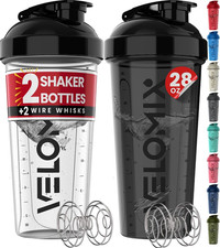 VELOMIX -2 Pack- 28 Oz Protein Shaker Bottles for Protein Mixes - 2X Wire Whisk