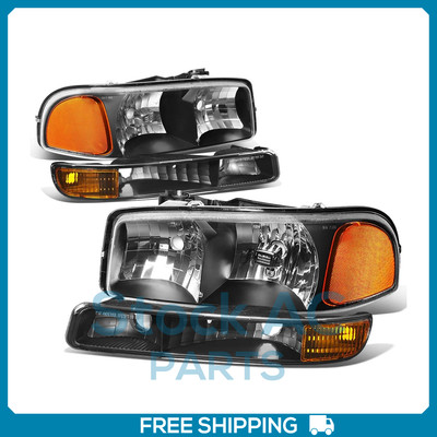 Headlights Turn Signal Bumper Lamp Black for 99-07 GMC Sierra GMT800 Yukon Xl