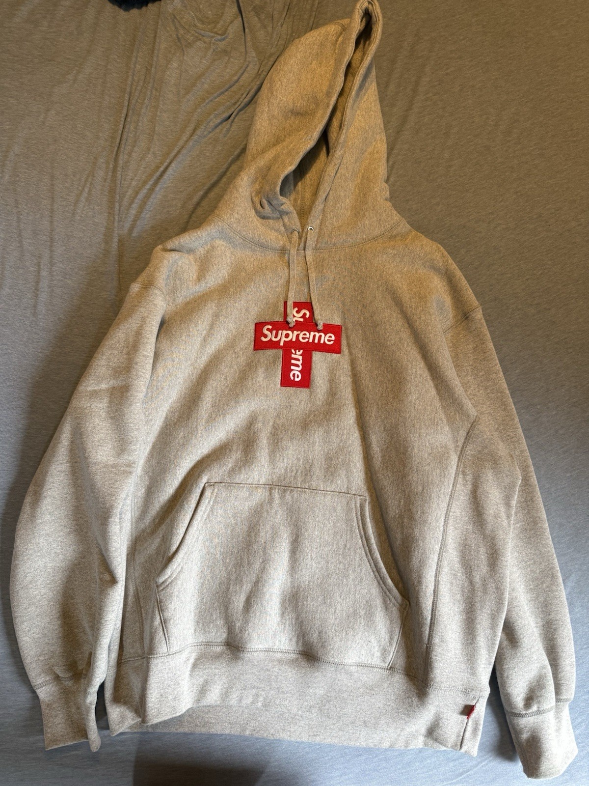 Supreme Cross Box Logo Hooded Sweatshirt Heather Grey Large FW20