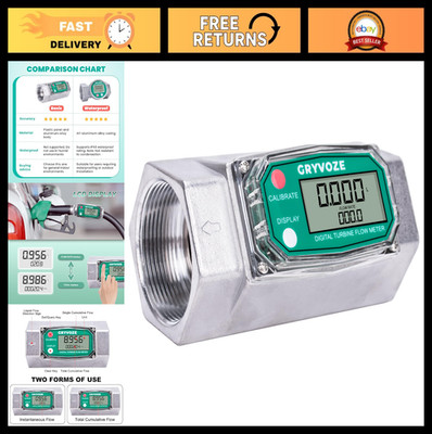 2'' Digital Turbine Flow Meter 15.8-132 GPM Inline NPT Fuel Flowmeter LCD Display