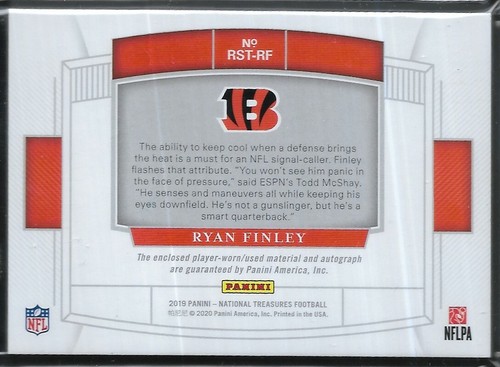 2019 National Treasures Ryan Finley NFL Gear Signature Trios Rookie Auto 12/25 - Picture 2 of 2