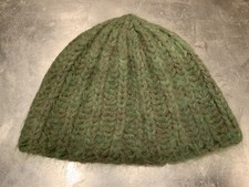 Green Brown Tweed Chunky Knit Beanie Hat One Size Unisex