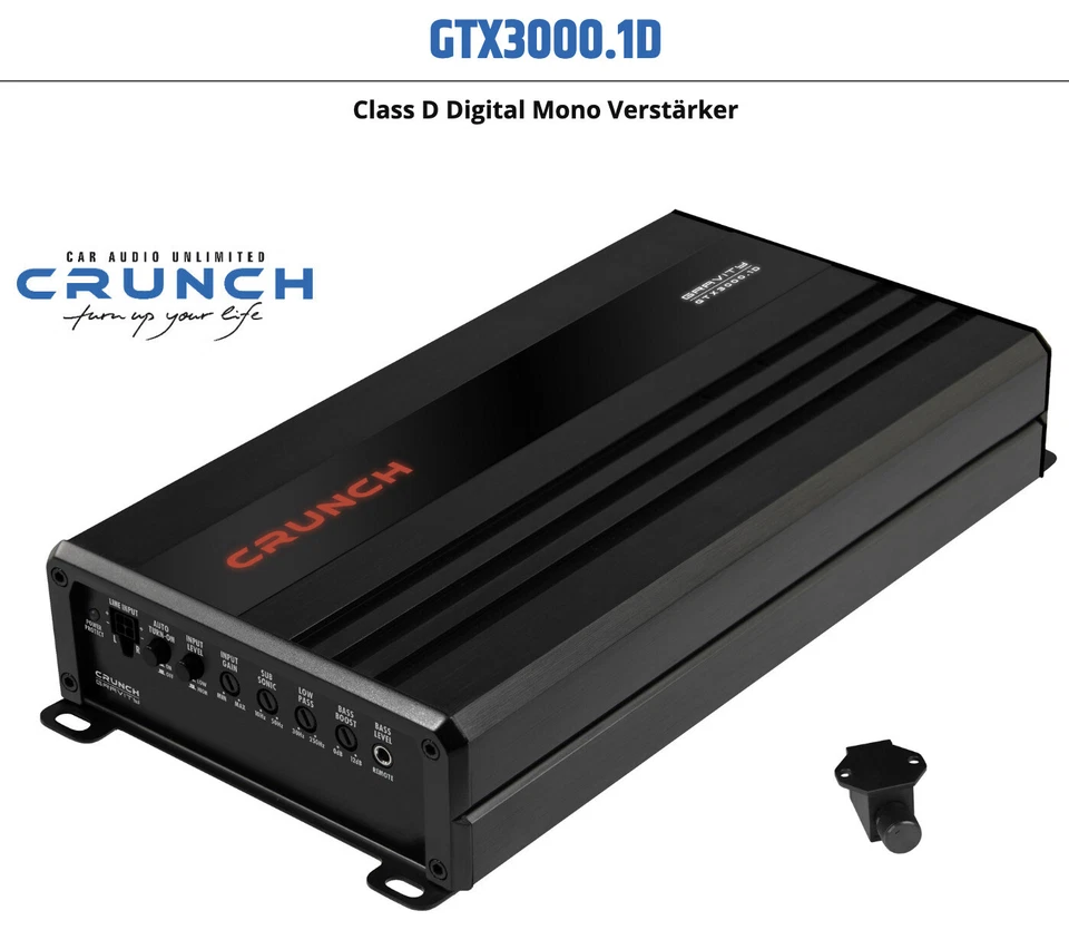 Crunch GTX 3000.1D Digital Mono 1-Kanal Verstärker 3000 W mit Bass Fernbedienung - Bild 2 von 4