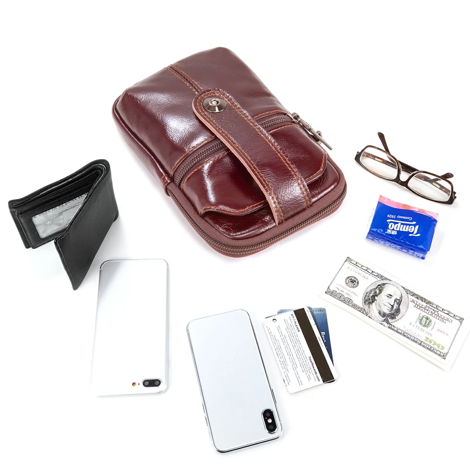 Mens Genuine Leather Wallet Belt Clip Cell Phone Pouch for iPhone 11 XR 7 8 Plus - Image 3 of 4